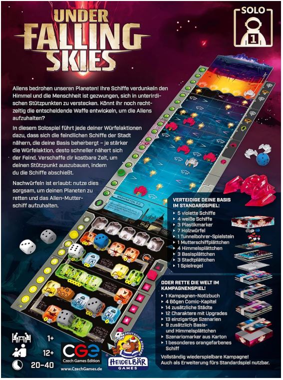 Under Falling Skies, Brettspiel (DE), für 1+ Spieler ab 10 Jahre