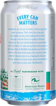 AUTX RAMBLER Sparkling Water, Texas Limestone Mineral Blend, Original Natural Flavor, 12-Ounce Cans, 12-Pack