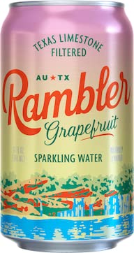 AUTX RAMBLER Sparkling Water, Texas Limestone Mineral Blend, Grapefruit Flavor, 12-Ounce Cans, 12-Pack