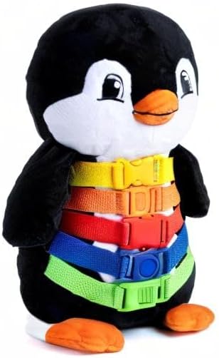 Buckle Toys Blizzard Penguin Plush Montessori Toys for Toddlers 1-3 Animal Sensory Toy to Develop Fine Motor Skills and Learn Shapes and Colors, Travel Essentials for Kids, Includes Storage Pocket