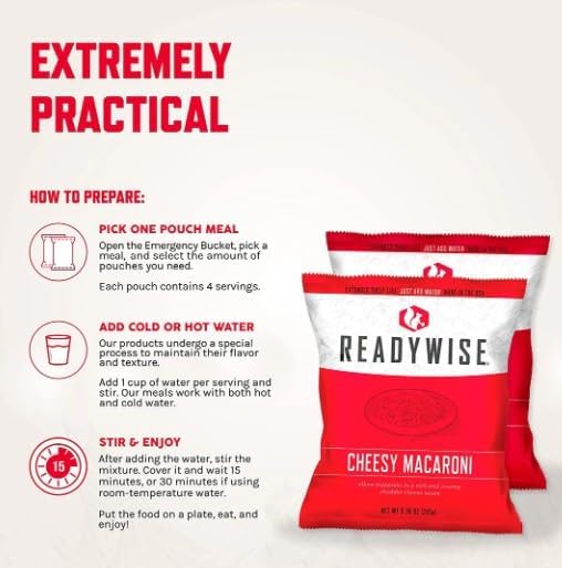 ReadyWise Entrée Bucket - 60 Servings, Emergency Food Supply for Survival Kit, Protein Meals, Freeze Dried Food, Ready to Eat Camping & Road Trip Essentials, up to 25 Year Shelf Stable Life