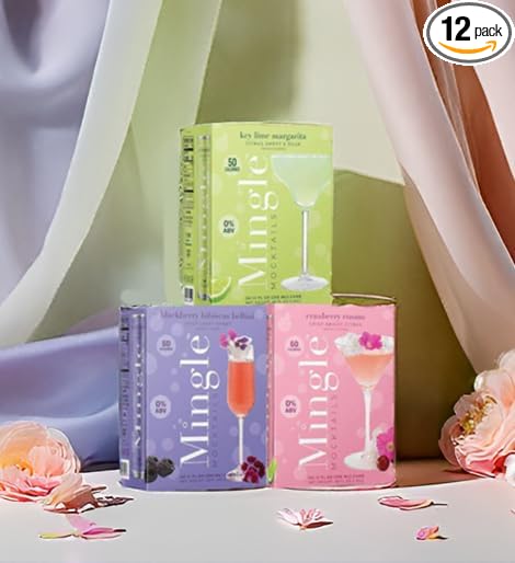 Mingle Mocktails - Variety Pack, Blackberry Hibiscus Bellini, Cranberry Cosmopolitan, Key Lime Margarita - Premium Non Alcoholic Cocktails, 12 FL OZ Cans (Pack of 12)