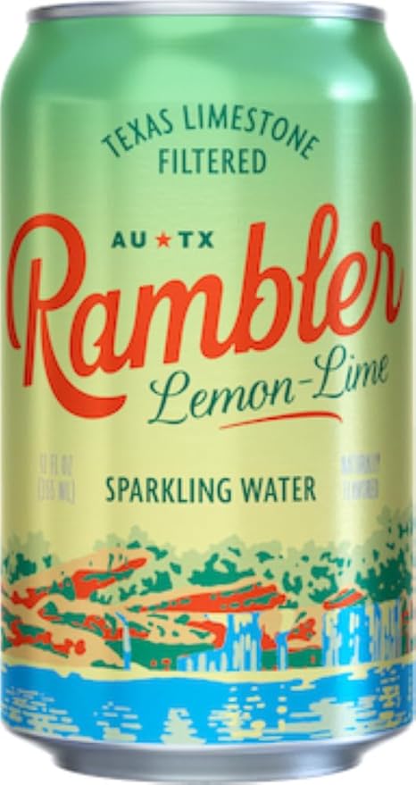 AUTX RAMBLER Sparkling Water, Texas Limestone Mineral Blend, Lemon-Lime Flavor, 12-Ounce Cans, 12-Pack