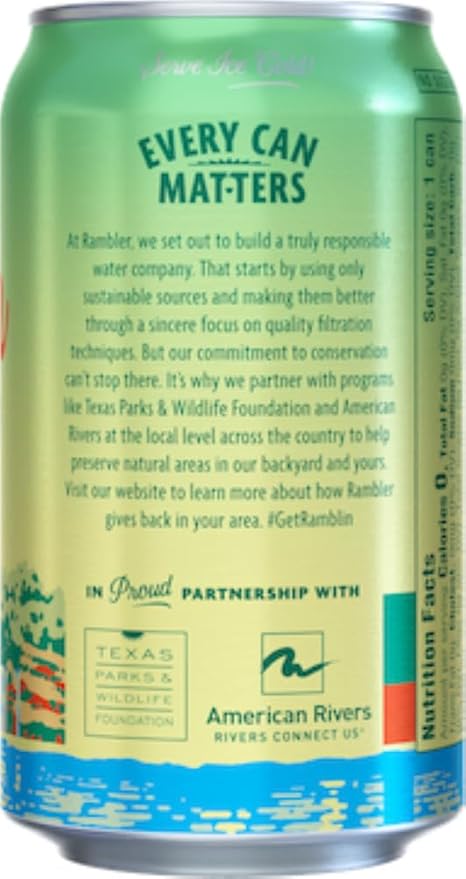 AUTX RAMBLER Sparkling Water, Texas Limestone Mineral Blend, Lemon-Lime Flavor, 12-Ounce Cans, 12-Pack