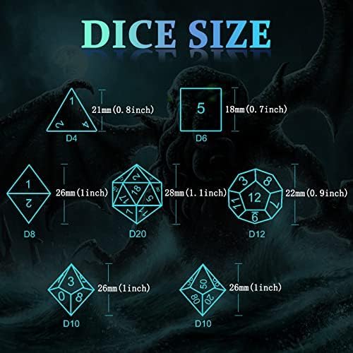 D&D Dice, Metal Polyhedral Dice Set Role Playing DND Dice for Dungeons and Dragons HNCCESG Hollow Cthulhu Dice for Table Game RPG MTG (Blue)