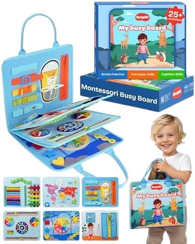 Montessori Toddler Toy Busy Board, Interactive Baby Books and Toddler Busy Book, Travel-Friendly Sensory Activity Book Enhancing Fine Motor Skills