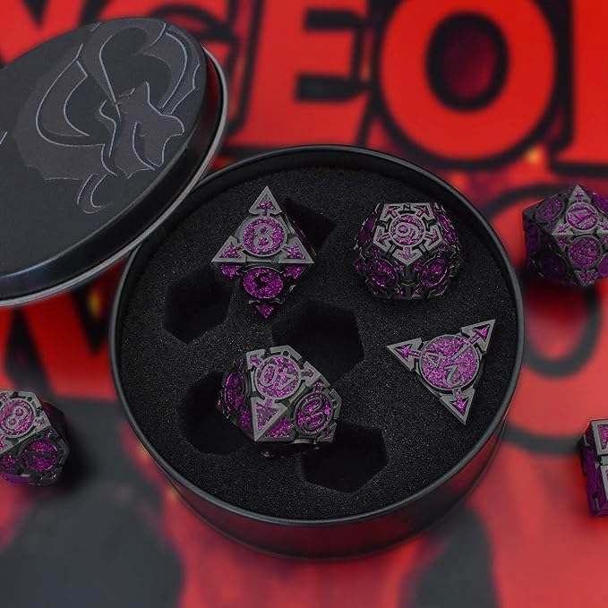 Rule Dice Metal DND Dice Set - Purple Dungeons and Dragons Dice, Large Weighted Metallic D&D Dice Sets - Polyhedral Role Playing Dice for MTG RPG, D and D Dice with DND Gift Box(Purple)