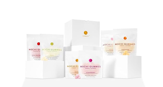 ISSEI Mochi Gummies Chewy Candy | Soft & Chewy | Award Winning | Gelatin-Free, Non-GMO, Kosher | Delicious Snack | 1.76 Oz (6 Pack, Rainbow Variety)