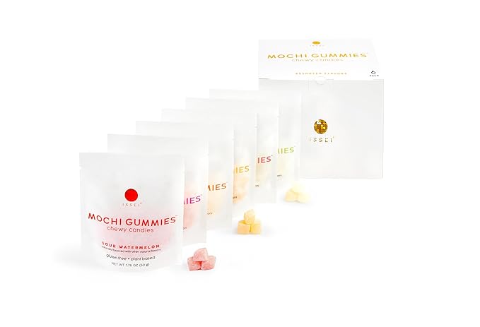 ISSEI Mochi Gummies Chewy Candy | Soft & Chewy | Award Winning | Gelatin-Free, Non-GMO, Kosher | Delicious Snack | 1.76 Oz (6 Pack, Rainbow Variety)