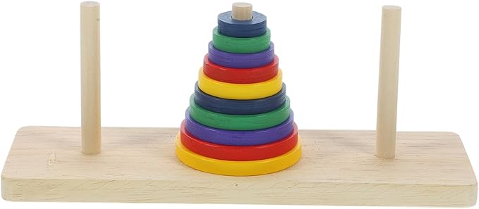 Colorful Wooden Tower of Hanoi Puzzle Game for Adults - Intellectual Brain Teaser, Home Decor, DIY Party Playing, 7.48 X 2.36 X 2.87 Inches