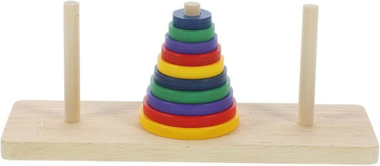 Colorful Wooden Tower of Hanoi Puzzle Game for Adults - Intellectual Brain Teaser, Home Decor, DIY Party Playing, 7.48 X 2.36 X 2.87 Inches