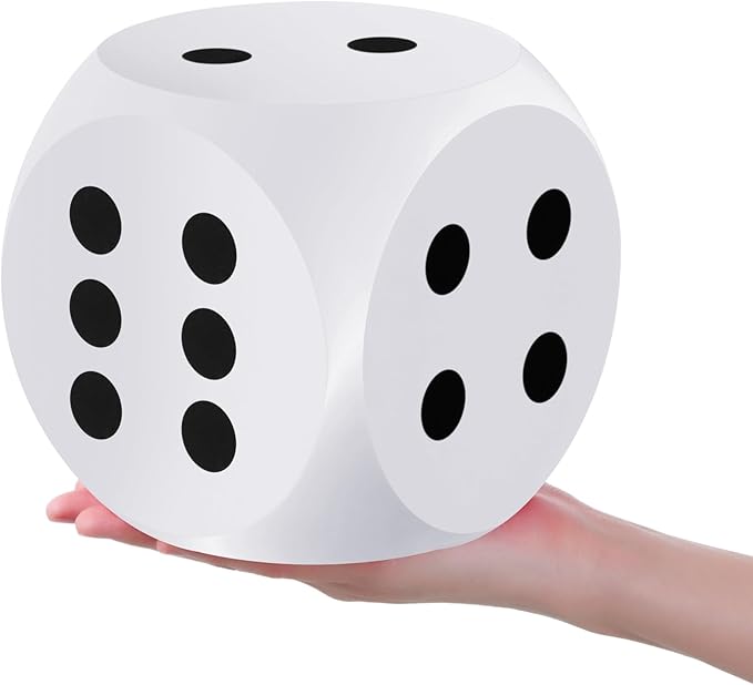 Shappy 6 Inches Foam Dice Fun Filled Large Educational Toy Kawaii Giant Dice Decorative Eva Foam Jumbo Cube Big Square Building Blocks for Game Nights Learning Sessions(White,2 Pcs)