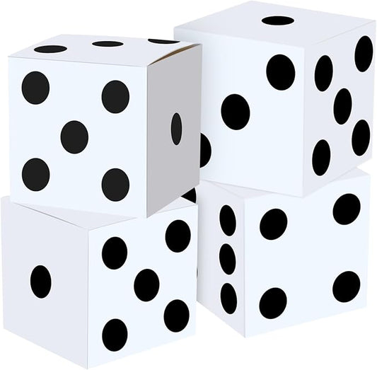 4PCS Large Casino Dice Boxes 11 Inch Casino Theme Party Decoration Jumbo Giant Dice Favor Boxes Bulk for Board Game Night Table Centerpiece Las Vegas Graduation Prom Birthday Party Supply, White