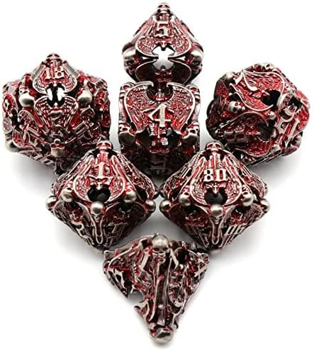 DND Dice, Metal Dice Set D&D Dungeons and Dragons Dices, Hollow Dice Set Polyhedral Dice Role Playing Dice Gaming D and D Dice for Board Game RPG (Angel Blood)