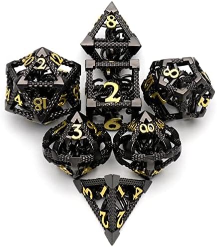 DND Dice, Dungeons and Dragons Metal Dice Set Polyhedral Role Playing Gaming HNCCESG Hollow Cthulhu Dice for Table Game RPG (Black)