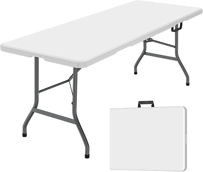 Folding Table, 6 feet Plastic Folding Table for Indoor & Outdoor Activites for Picnic, Camping, BBQ and Party with Carrying Handle, Weight Capacity 330 lbs - White