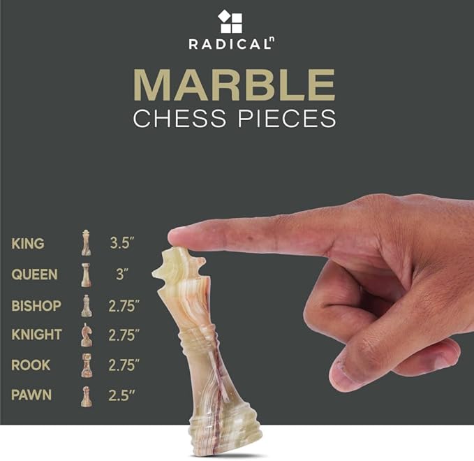Radicaln Marble Chess Set 15 Inches Black & Multi Green Handmade Chess Game - 1 Chess Board & 32 Chess Pieces - 2 Player Chess Sets for Adults - Board Game