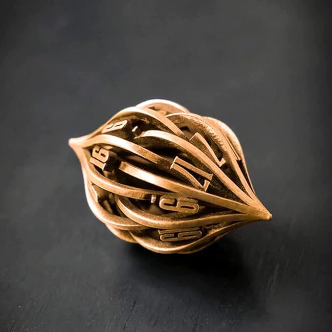 Thyggzjbs The Arcanum Dice Set for Table Games,3D Printed Carved Metal Dice Set Hollow Polyhedral DND RPG MTG Game Dice Set,Creative Craft Decoration,dice Game for Families and Friend (Ancient Gold)