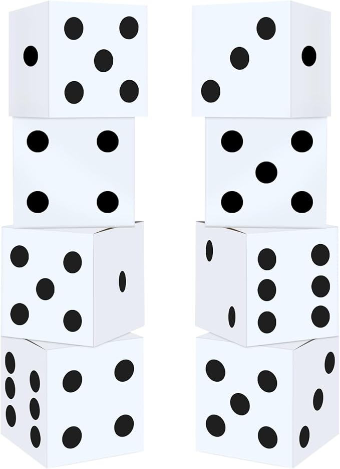 8PCS Large Casino Dice Boxes 11 Inch Casino Theme Party Decoration Jumbo Giant Dice Favor Boxes Bulk for Board Game Night Table Centerpiece Las Vegas Graduation Prom Birthday Party Supply, White