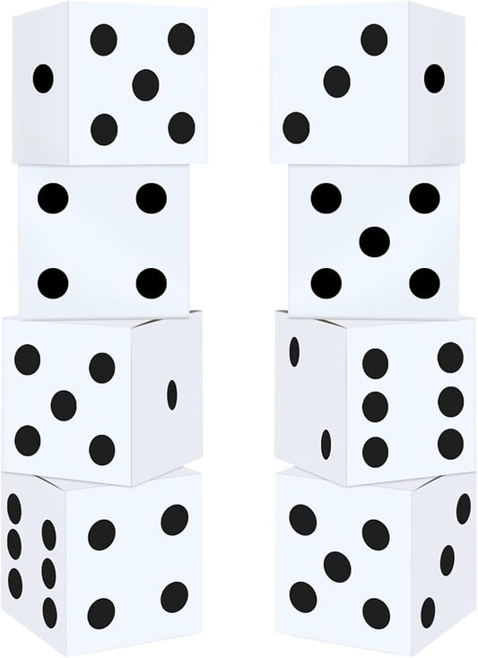 8PCS Large Casino Dice Boxes 11 Inch Casino Theme Party Decoration Jumbo Giant Dice Favor Boxes Bulk for Board Game Night Table Centerpiece Las Vegas Graduation Prom Birthday Party Supply, White