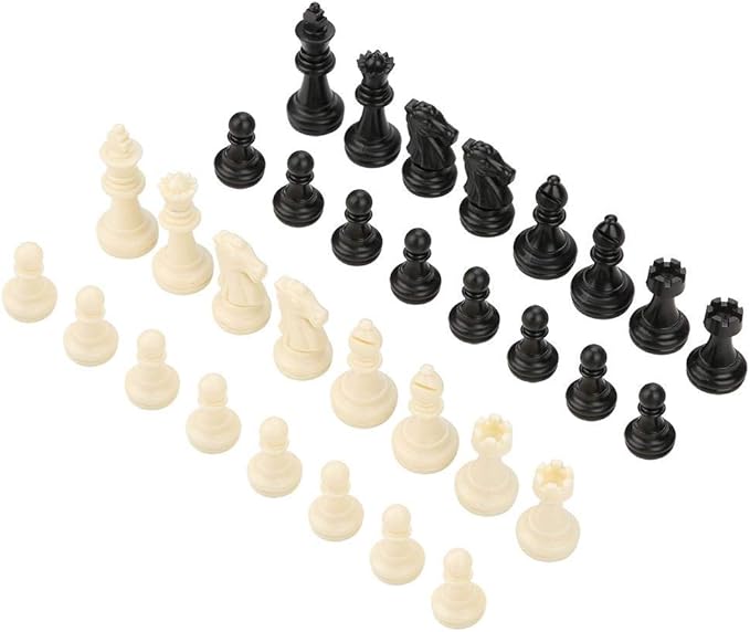 32pcs Standard Chess Pieces Plastic Chess Set Board Game Replacement Accessories for Entertainment or Tournament Black White Chessmen, No Board