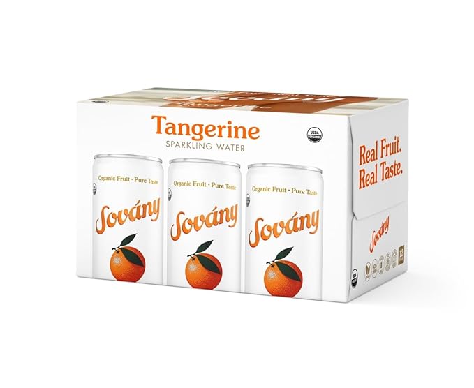 Sovány Sparkling Water, Tangerine, Seltzer Water Drinks, USDA Organic, Made With Real Fruit, Non-GMO, Vegan, No Added Sugar, Low Calorie, 12 fl oz, 12 Pack