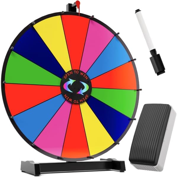 T-SIGN 18 Inch Heavy Duty Spinning Prize Wheel - 14 Slots Color Tabletop Roulette Wheel of Fortune - with Dry Erase Marker and Eraser Win The Fortune Spin Game for Carnival & Trade Show (Multicolor)