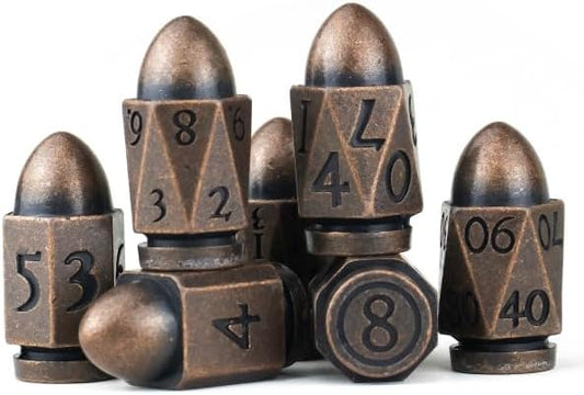 Bullet Brass Dice for Dungeons and Dragons - Solid Metal Polyhedral D&D Dice Set for MTG, RPG, Tabletop Games, Warhammer 40K, Shadowrun