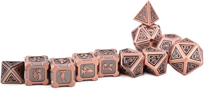 Metal Dice Set Collection for DND and All TRPG Games (Dragon Dice, Copper 11 Set)