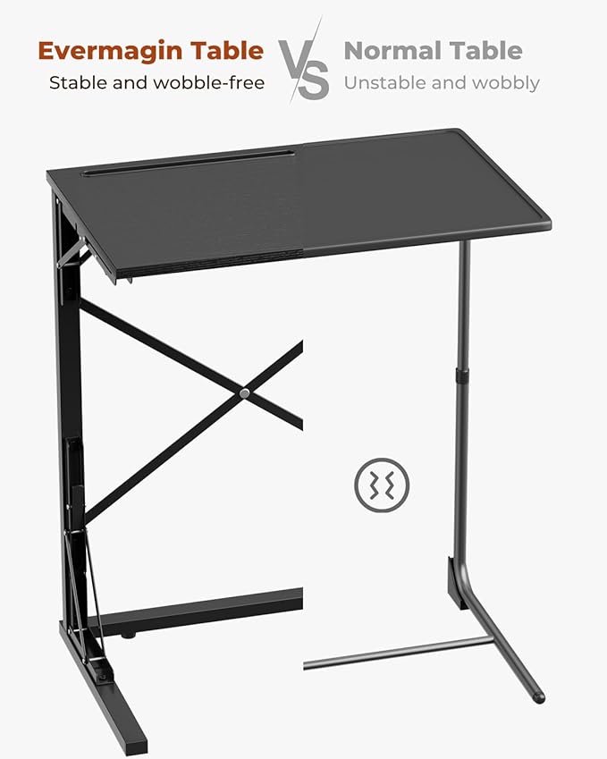 21''Wx28''H Folding TV Tray Set of 2, Small Foldable C-Shaped Tray Table for Eating with Tablet and Phone Slots, Slide Under Couch Side Table for Recliner, Living Room, Bedroom, Black