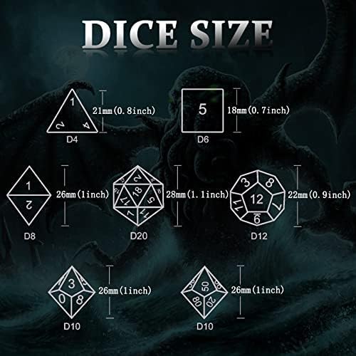 DND Dice, Dungeons and Dragons Metal Dice Set Polyhedral Role Playing Gaming HNCCESG Hollow Cthulhu Dice for Table Game RPG (Black)