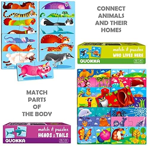 QUOKKA 5X MEGASET Puzzles for Toddlers 3-5 - Matching Games for Kids Ages 2-4 - Numbers Animals Opposites ABC Learning for Toddlers 1-3 Year Old - Educational Toy Activities for Boy and Girl
