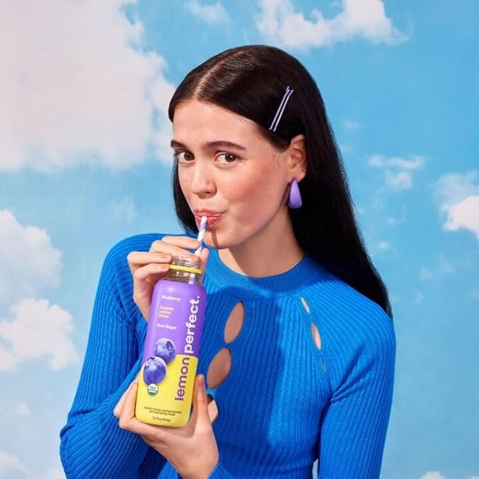 Lemon Perfect Blueberry, Flavored Lemon Water, Organic, Zero Sugar, Healthy Hydration Drinks, 15.2 fl oz Bottles (12-Pack)