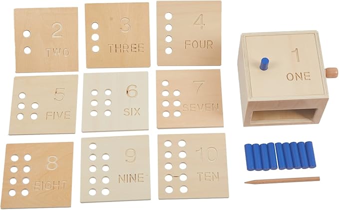 Adena Montessori Toys Wooden Counting Peg Game - Learn to Count 1-10 with Numerals, Peg Drop Box & Tumbling Pegs - Educational Toddler Toy for Early Math Skills Development (Small Counting Pegs Board)