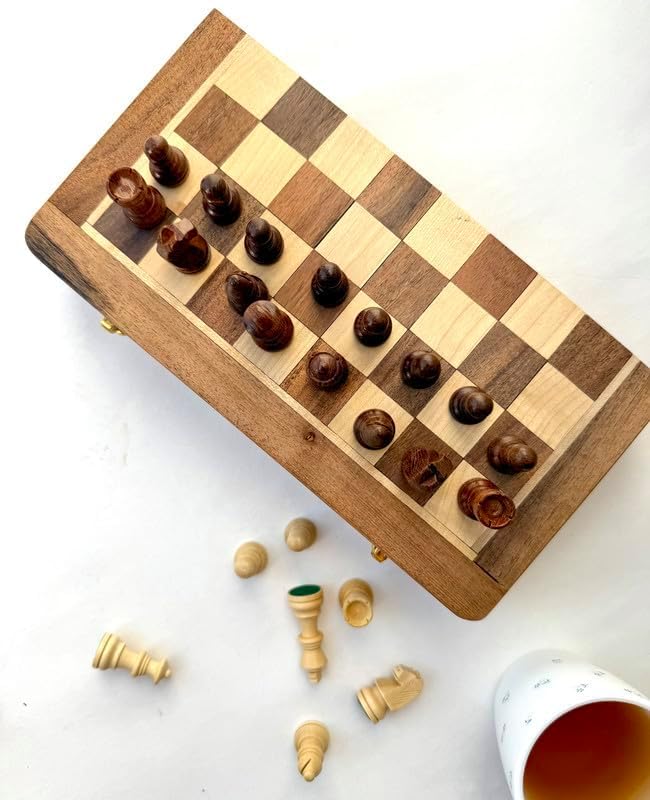 Foldable Magnetic Travel Chess Set with Folding Chess Board | Educational Toys for Adults | 2 Player Portable Game (10 Inches)