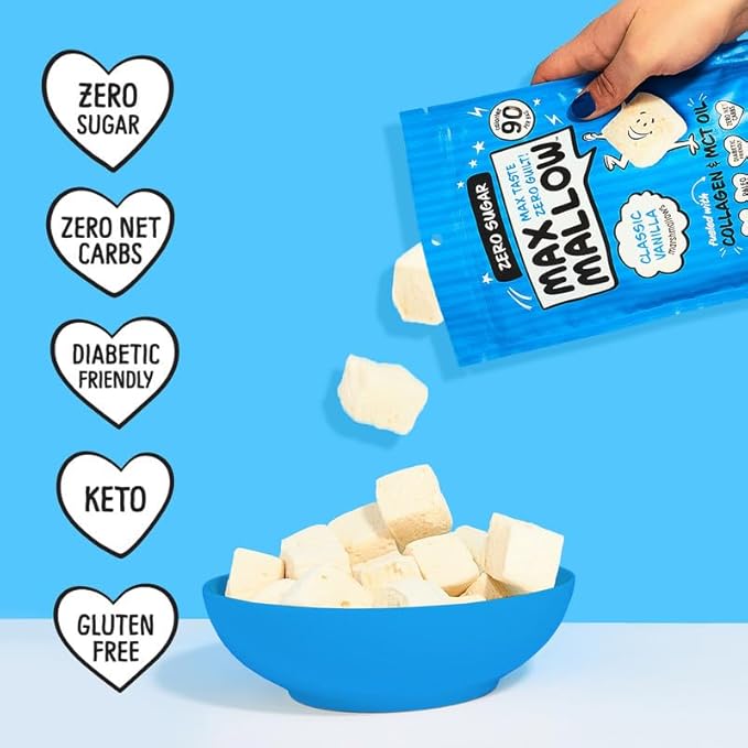 Max Mallow Sugar Free Marshmallows - Keto-Friendly, Deliciously Fluffy Treats Perfect for S'mores, Hot Chocolate, and Baking with Zero Sugar, Marshmallows for smores Zero Sugar Marshmallow 6 Pack