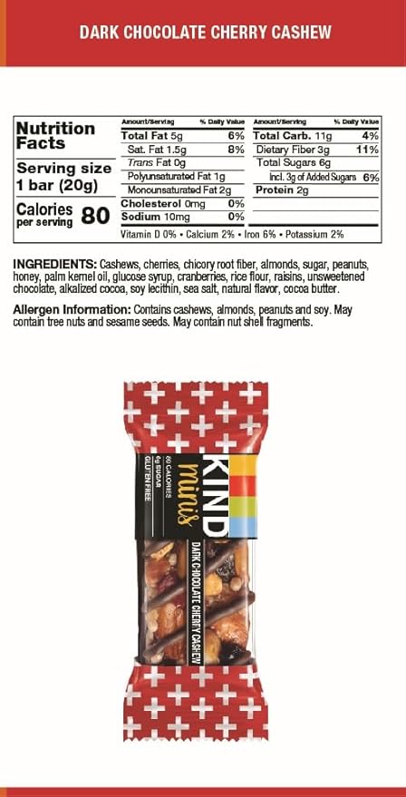 KIND Bar Minis, Variety Pack, Dark Chocolate Nuts and Sea Salt, Caramel Almond Sea Salt, Dark Chocolate Cherry Cashew Healthy Snacks, Gluten Free, Low Calorie Snacks, Low Sugar, 30 Count