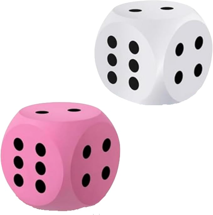 Shappy 6 Inches Foam Dice Fun Filled Large Educational Toy Kawaii Giant Dice Decorative Eva Foam Jumbo Cube Big Square Building Blocks for Game Nights Learning Sessions(White and Pink,2 Pcs)