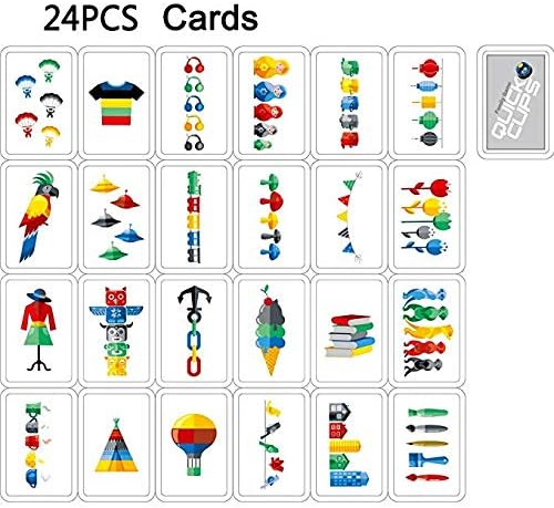 Quick Cups Game for Kids - Classic Speed Stacking Game with 24 Picture Cards, 30 Colored Cups (6 Sets of 5 Colors Each), Bell & Instructions