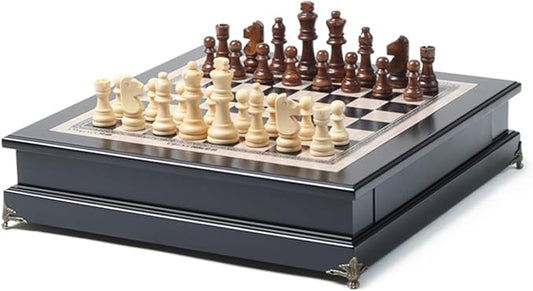 15 "Wooden Chess Set, Large Size Board, Built-in Storage Drawer - 2 Extra Queens - Wooden Chess Pieces - Gift wrap, Adult and Children's Board Games