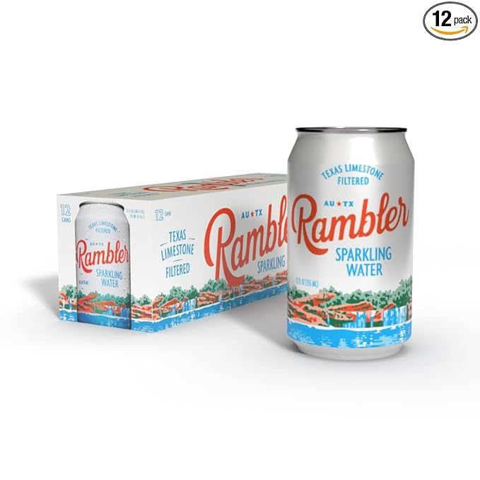 AUTX RAMBLER Sparkling Water, Texas Limestone Mineral Blend, Original Natural Flavor, 12-Ounce Cans, 12-Pack