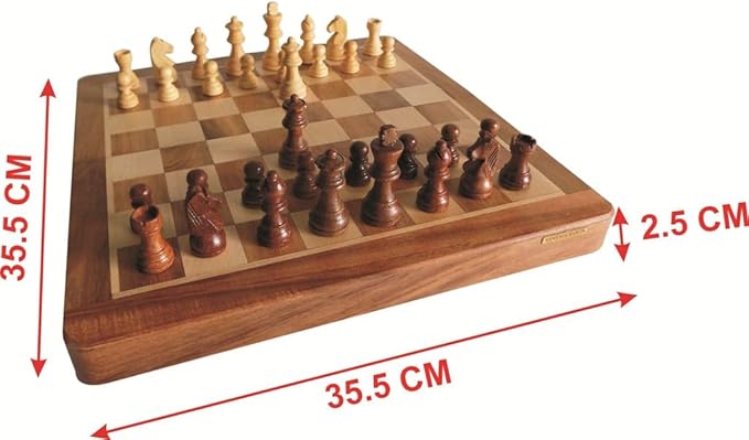 VINTAGOLOGY Acacia Wooden Folding Chess Board - Handcrafted Natural Finish, Ideal for Home Decor, Family Game Nights, Travel, and Collectors -12 inch