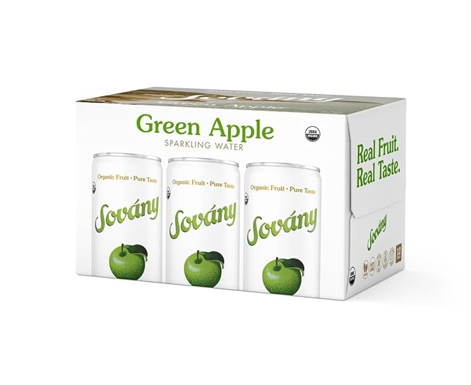 Sovány Sparkling Water, Green Apple, Seltzer Water Drinks, USDA Organic, Made With Real Fruit, Non-GMO, Vegan, No Added Sugar, Low Calorie, 12 fl oz, 12 Pack