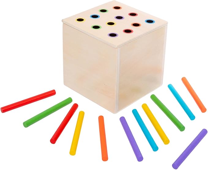 4 in 1 Montessori Play Kit Box - Cotton Swab Board, Coin Box, Carrot Harvest Game, Matchstick Color Drop Game Montessori Toys for Babies 6-12 Months, 1 Year, 2 Year