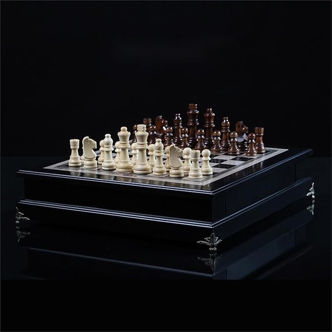 15 "Wooden Chess Set, Large Size Board, Built-in Storage Drawer - 2 Extra Queens - Wooden Chess Pieces - Gift wrap, Adult and Children's Board Games