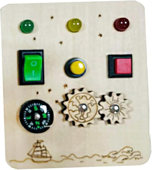 Wooden Fidget Toy Toddler Toys for Kids, Toddler Busy Board with 5 LED Lights Switches, Sensory Toys for Toddlers 3-4, Battery Powered Kids Toys Toddler Gifts, Learning Toys