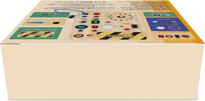 Busy Board, Montessori Toy for 1-3 Years Old, Wooden Toddler Sensory Travel Toy, Ideal Gift for 1+ Year Old Boys (Busy Board Plus V2), Medium, Yellow