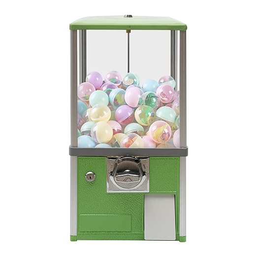 Gumball Vending Machine, Big Bubble Candy Dispenser Machine Candy Gumball Machine Bank, 2 25 Cent Coins Each Side, 1.77in Capsule Toys, Gum Ball Vending Machines for 25 Cent Coin Only (Green)