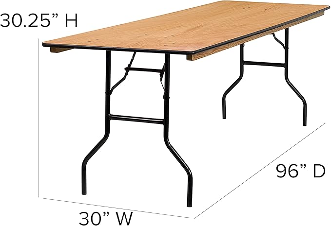 Flash Furniture Gael 8-Foot Rectangular Wood Folding Banquet Table with Clear Coated Finished Top