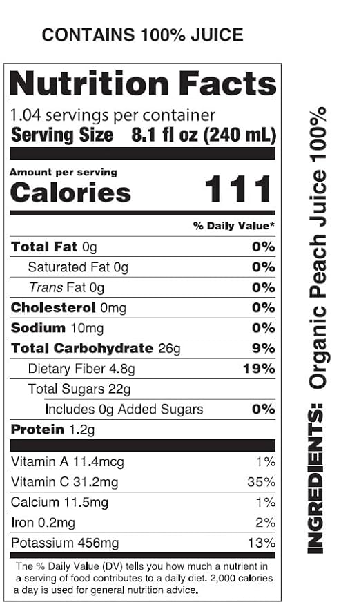 Pomona Organic Peach Juice (Pack of 12), Cold Pressed USDA Organic Juices, 100% Peaches, No Added Sugar, Not From Concentrate, Vegan, Kosher, Non GMO, Pasteurized, 8.4 oz Glass Bottles